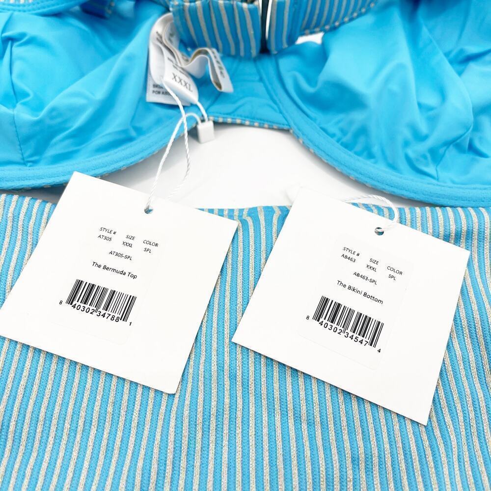Andie Swim X Mindy Kaling The Bermuda Bikini Striped Splash Blue XXXL NWT - Picture 6 of 6